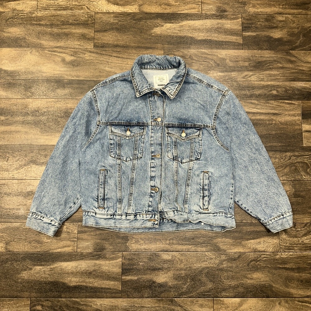 Pull&Bear Light-Wash Denim Jean Jacket Long-Sleeve Women's Size Large Classic